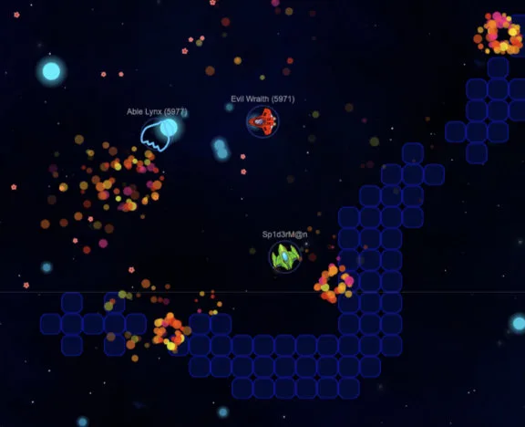 Ships collecting Xenite in the XS Space arena